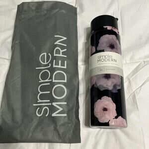 Simple Modern 22oz Summit Water Bottle Black With Pink Flowers NWT